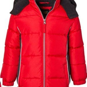 New Unisex Red & Blue Puffer Jacket w/Beanie Set